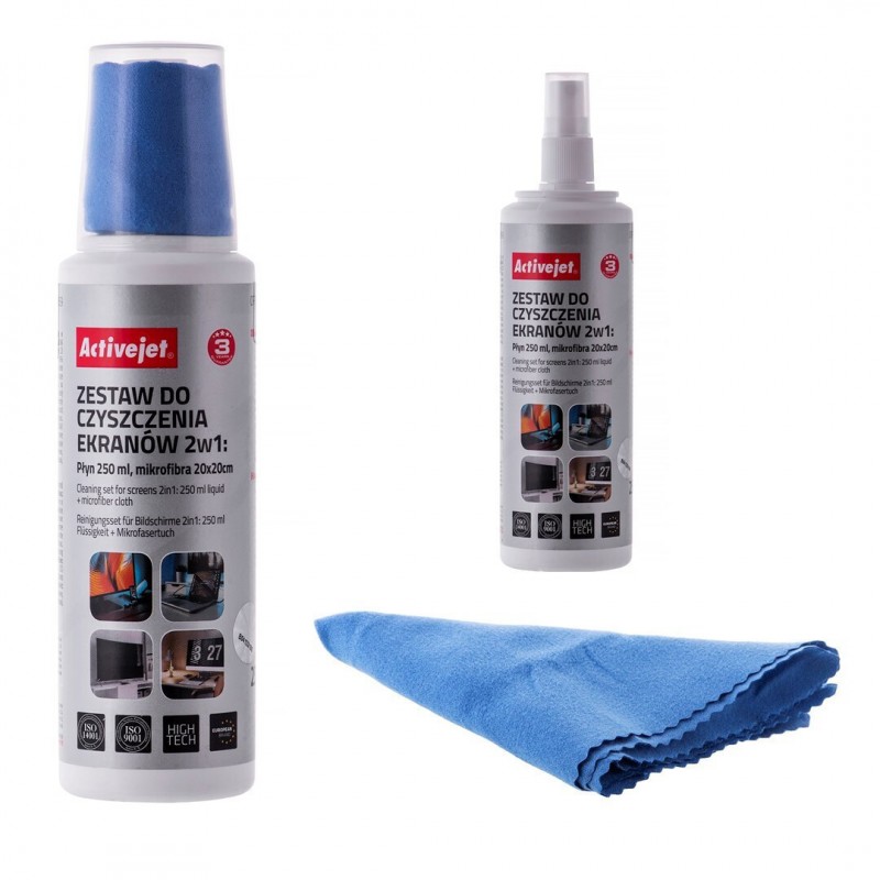 Activejet AOC-269 Liquid, Screen cleaning kit 2in1 250 ml, 20x20 cm,