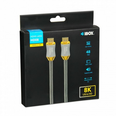 iBox HD08 HDMI 2.1 Cable HDMI male - HDMI male 2m Μαύρο