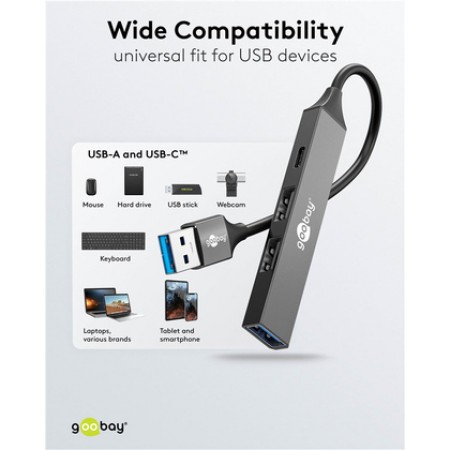 Goobay USB 3.2 Hub 4 Θυρών με σύνδεση USB-A Γκρι