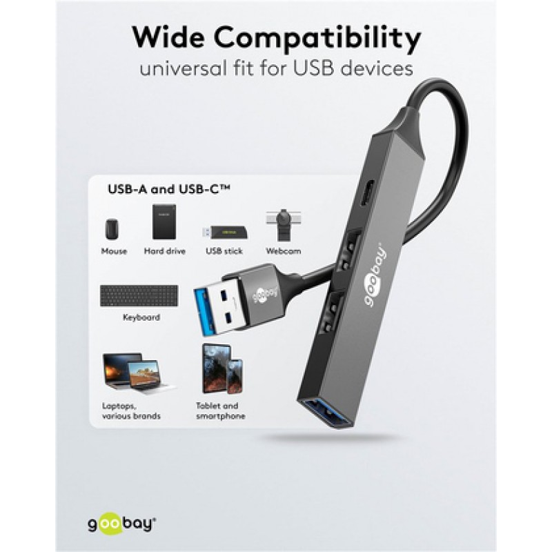 Goobay USB 3.2 Hub 4 Θυρών με σύνδεση USB-A Γκρι