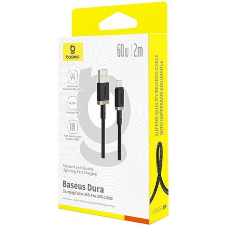 Baseus Dura Braided USB 2.0 Cable USB-C male - USB-A 60W Μαύρο 2m (P10377802U01-02)