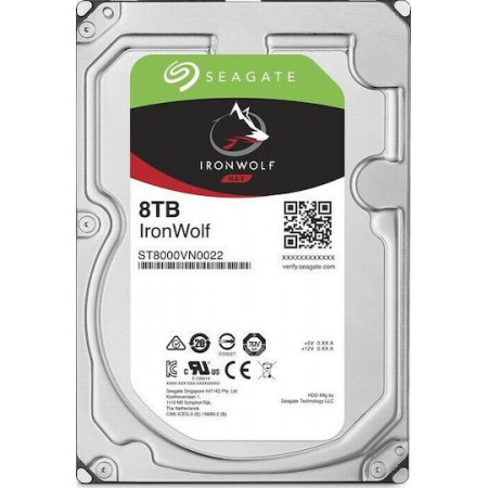 Seagate Ironwolf 8TB HDD Σκληρός Δίσκος 3.5" SATA III 7200rpm με 256MB Cache για NAS ST8000VN004 (ST8000VN004)