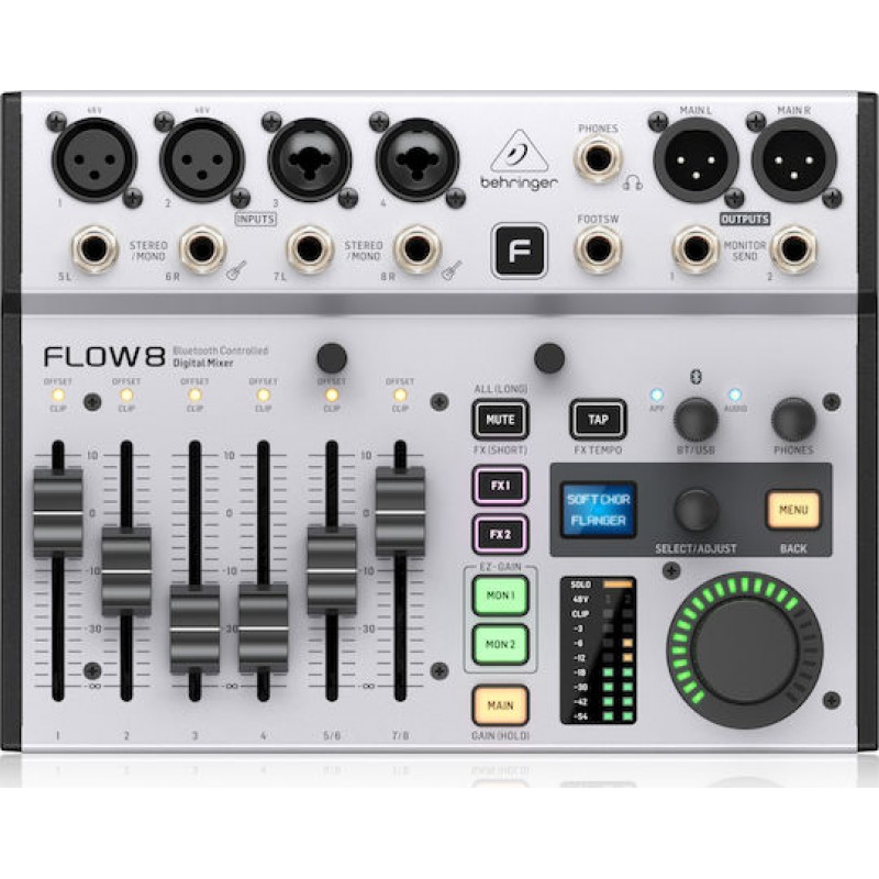 Behringer Flow 8 Ψηφιακή Κονσόλα 8 Καναλιών με Phantom Power & 4 Εισόδους XLR & Bluetooth