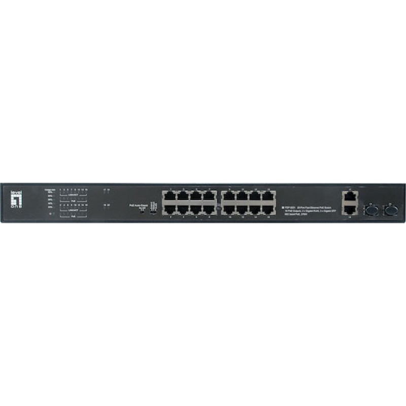 Level One FGP-2031 Unmanaged L2 PoE+ Switch με 16 Θύρες Gigabit (1Gbps) Ethernet και 2 SFP Θύρες
