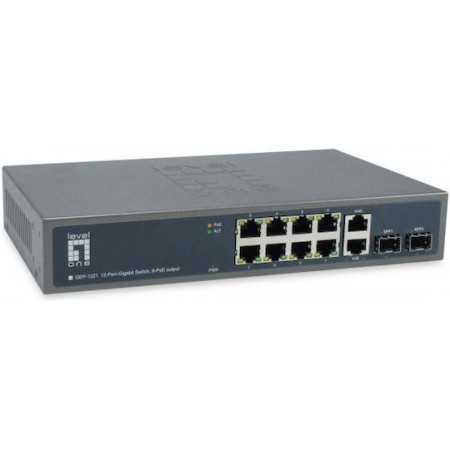 Level One GEP-1221 Unmanaged L2 PoE++ Switch με 10 Θύρες Gigabit (1Gbps) Ethernet και 2 SFP Θύρες