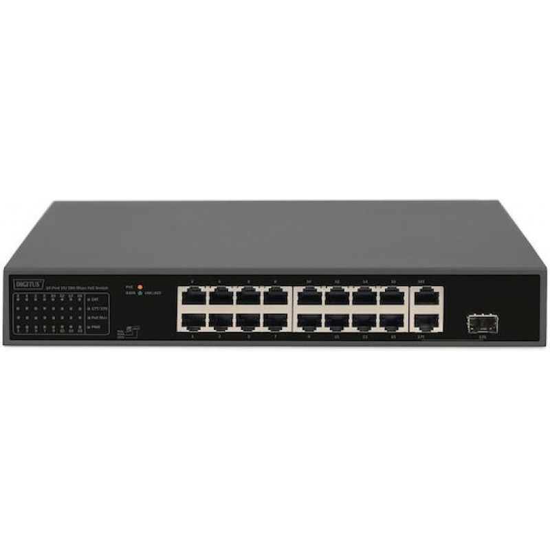 Digitus DN-95355 Unmanaged L2 PoE+ Switch με 16 Θύρες Gigabit (1Gbps) Ethernet και 1 SFP Θύρα