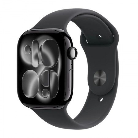 Apple Watch Series 11 Cellular Aluminium 42mm Αδιάβροχο με eSIM και Παλμογράφο (Jet Black Aluminium Case with Black Sport Band - S/M)