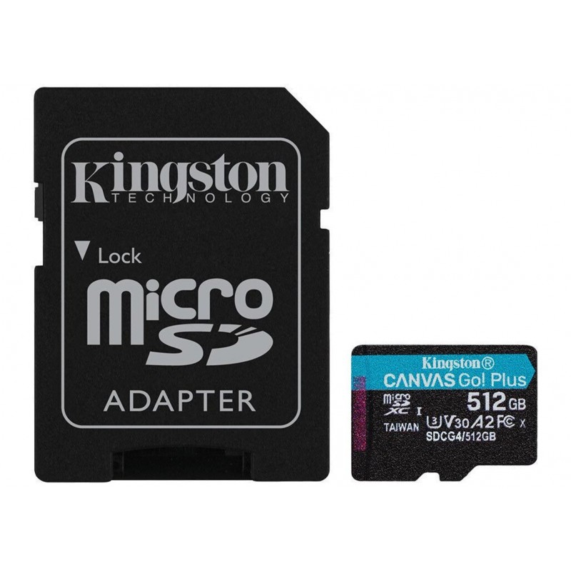Kingston Canvas Go Plus SDXC 512GB Class 10 U3 V30 A2 UHS-I με αντάπτορα