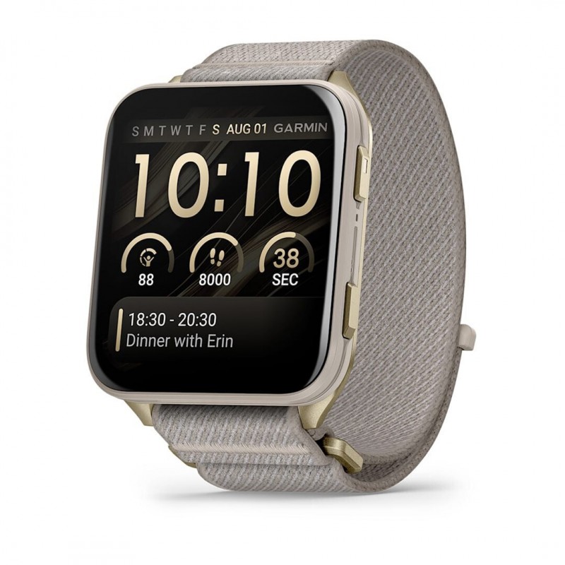 Garmin Venu X1 Titanium 46mm Αδιάβροχο Smartwatch με Παλμογράφο (Soft Gold with Titanium Caseback and French Grey Nylon Band)