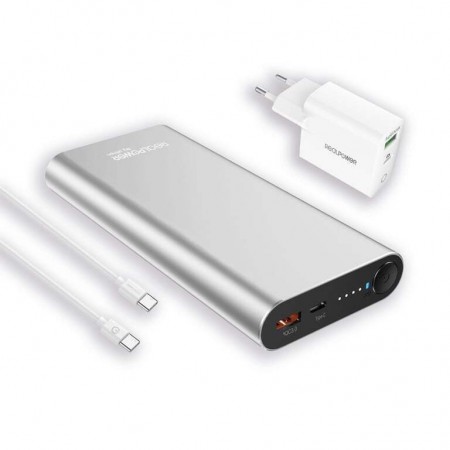 RealPower PB-20000PD Pro Gan Power Bank 20000mAh με Θύρα USB-A και Θύρα USB-C Quick Charge 3.0 Ασημί
