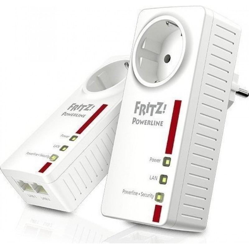 AVM Fritz! 1220E Powerline Διπλού Kit για Ενσύρματη Σύνδεση με Passthrough Πρίζα και 2 Θύρες Gigabit Ethernet