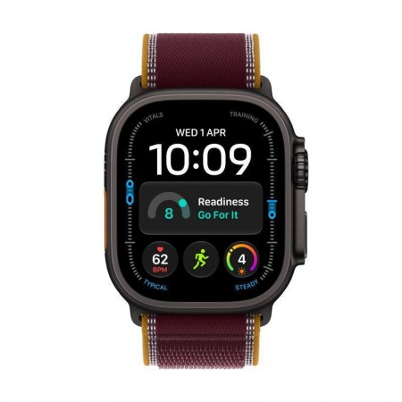 Apple Watch Ultra 4 Titanium 49mm Αδιάβροχο με Παλμογράφο (Black Titanium with Burgundy Trail Loop - M/L)