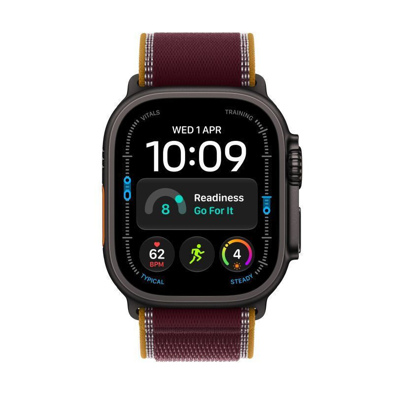 Apple Watch Ultra 4 Titanium 49mm Αδιάβροχο με Παλμογράφο (Black Titanium with Burgundy Trail Loop - M/L)