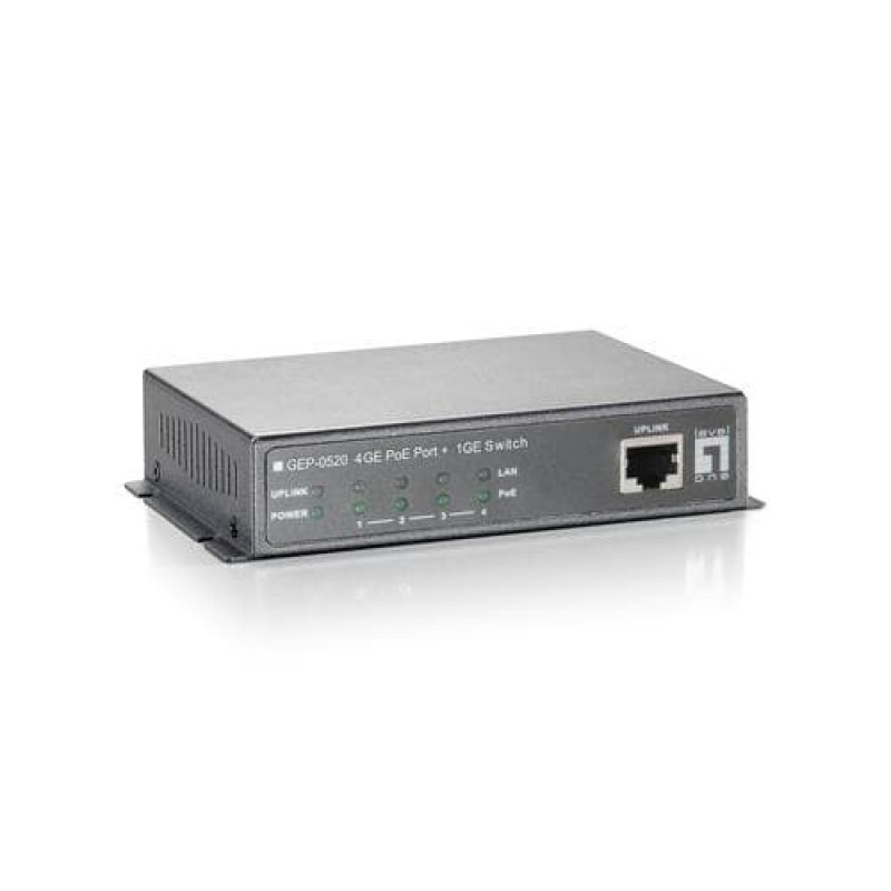 LevelOne 5-Port Gigabit Ethernet PoE Switch, 61.6W, 802.3af PoE, 4 PoE Outputs Black (GEP-0520)