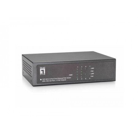 LevelOne 8-Port Fast Ethernet PoE Switch, 4 Ports RJ45, 4 Ports RJ45 PoE Plus, 61.6W Black (FEP-0812)